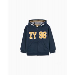 CARDED HOODED JACKET FOR BOY 'ZY 96', DARK BLUE/YELLOW