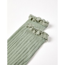 HIGH SEALED COTTON SOCKS WITH LACE FOR GIRL, GREEN