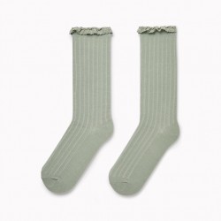 HIGH SEALED COTTON SOCKS WITH LACE FOR GIRL, GREEN