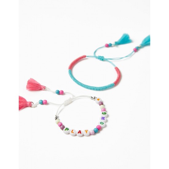 PACK 2 ROPE BRACELETS AND BEADS FOR GIRL 'OMG', BLUE/PINK
