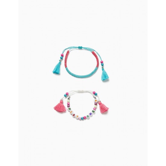 PACK 2 ROPE BRACELETS AND BEADS FOR GIRL 'OMG', BLUE/PINK