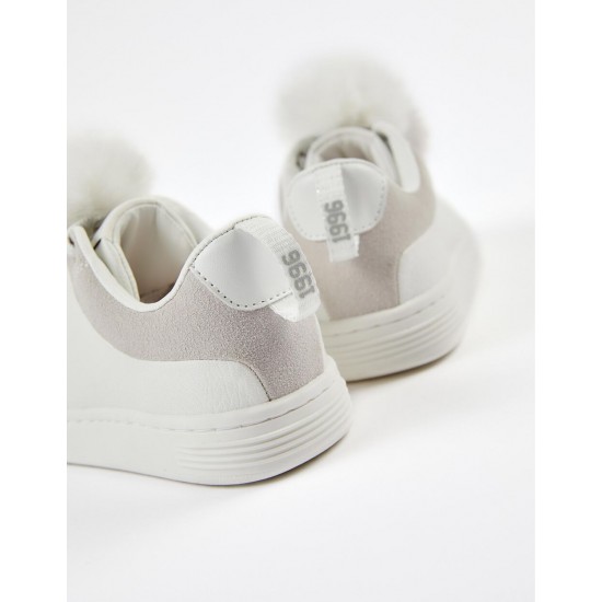POMPOMS' SHOES FOR GIRL 'ZY 1996', WHITE/GREY