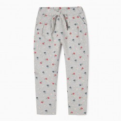 GIRL'S FLORAL PATTERN COTTON TRAINING PANTS, GRAY