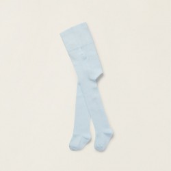 COTTON TIGHTS WITH REDUCED PRESSURE WAIST FOR BABY, LIGHT BLUE