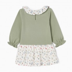 DRESS COMBINED WITH FLORAL MOTIF FOR BABY GIRL, GREEN/WHITE