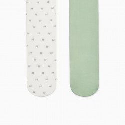 PACK 2 TIGHTS MICROFIBER FOR BABY GIRL, GREEN/FLORAL