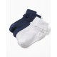 PACK 2 COTTON SOCKS WITH LACE FOR GIRL, DARK BLUE/WHITE