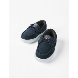 SUEDE CANDLE SHOES FOR BABY BOY, DARK BLUE