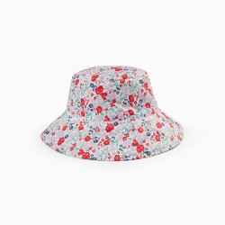 'FLOWERS' MEDIUM FLAP REVERSIBLE HAT, LILAC/RED
