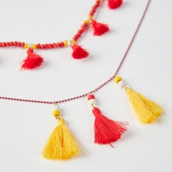 2 NECKLACES WITH BEADS AND TASSELS FOR GIRLS, RED/YELLOW