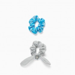 2 BABY AND GIRL SCRUNCHIES 'ELSA', BLUE/SILVER
