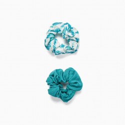 2 BABY AND GIRL SCRUNCHIE ELASTICS 'YOU&ME', WHITE/TURQUOISE