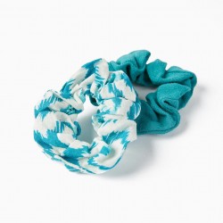 2 BABY AND GIRL SCRUNCHIE ELASTICS 'YOU&ME', WHITE/TURQUOISE