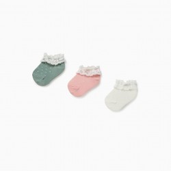 3 PAIRS OF SOCKS WITH LACE AND LUREX BABY GIRL, MULTICOLORED