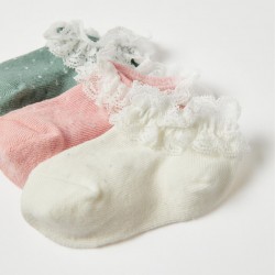 3 PAIRS OF SOCKS WITH LACE AND LUREX BABY GIRL, MULTICOLORED