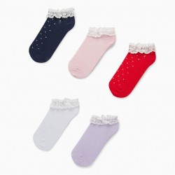 5 PAIRS OF SHORT LACE SOCKS FOR GIRLS, MULTICOLOR