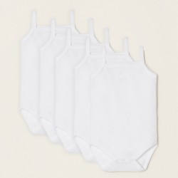PACK 5 BABY COTTON STRAP BODIES, WHITE