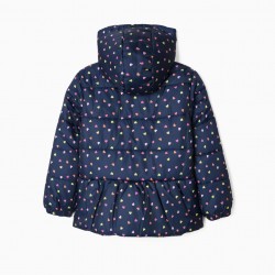 GIRL'S 'HEARTS' QUILTED JACKET, DARK BLUE