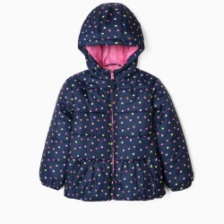 GIRL'S 'HEARTS' QUILTED JACKET, DARK BLUE