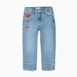 JEANS WITH TASSELS AND EMBROIDERY FOR GIRL, BLUE