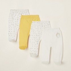 4 TROUSERS WITH BABY COTTON FEET 'HEDGEHOG', WHITE/YELLOW