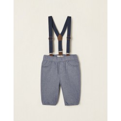 COTTON PANTS WITH REMOVABLE SUSPENDERS FOR NEWBORN, BLUE