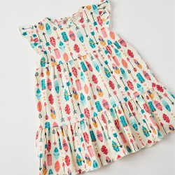 BABY GIRL 'ARROWS & FEATHERS' DRESS, MULTICOLOR