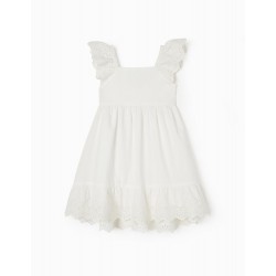 COTTON DRESS WITH EMBROIDERY ENGLISH FOR GIRL, WHITE