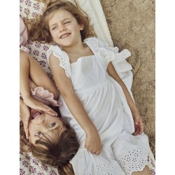 COTTON DRESS WITH EMBROIDERY ENGLISH FOR GIRL, WHITE