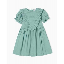 DRESS WITH EMBROIDERY ENGLISH FOR GIRL, WATER GREEN
