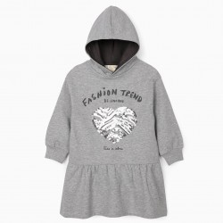 'BE UNIQUE' GIRL HOODED DRESS, GRAY