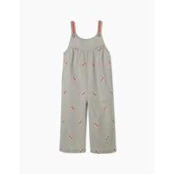 GIRL'S BEADED AND EMBROIDERED DENIM JUMPSUIT, GRAY