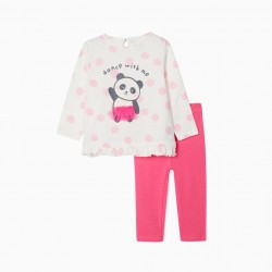 T-SHIRT + LEGGINGS FOR BABY GIRL 'PANDA', WHITE/PINK