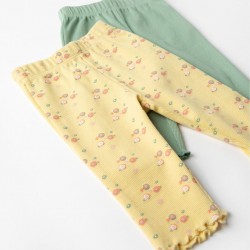 2 RIBBED PANTS FOR NEWBORN, GREEN/YELLOW