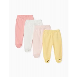 4 PANTS WITH FEET FOR BABY GIRL 'ANIMALS', MULTICOLORED