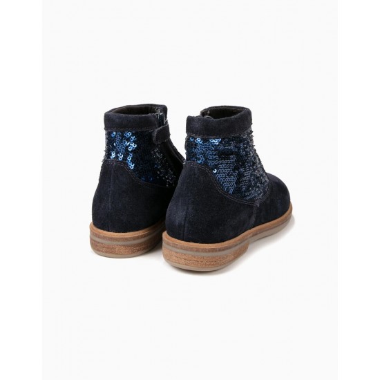 GIRL'S SUEDE BOOTS SEQUINS, BLUE