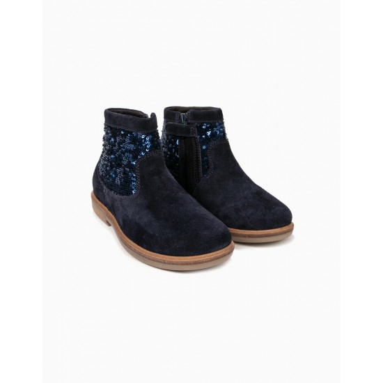 GIRL'S SUEDE BOOTS SEQUINS, BLUE