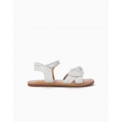 LEATHER SANDALS WITH BOWS FOR GIRLS, WHITE