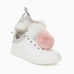 '96 SNEAKER' GIRL SNEAKERS WITH POMPONS, WHITE