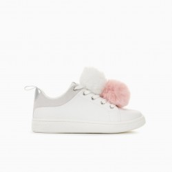 '96 SNEAKER' GIRL SNEAKERS WITH POMPONS, WHITE