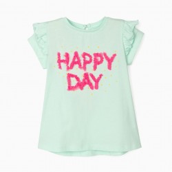 'HAPPY DAY' BABY GIRL T-SHIRT, LIGHT BLUE