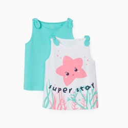 2 TOPS FOR BABY GIRLS 'SUPER STAR', WATER GREEN/WHITE
