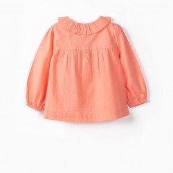 BABY GIRL BLOUSE 'SWISS DOT', CORAL