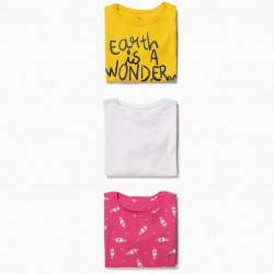 3 T-SHIRTS FOR GIRL 'EARTH', MULTICOLOR