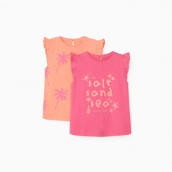 2 BABY GIRLS' 'SALT SAND SEA' TANK TOPS, CORAL/PINK