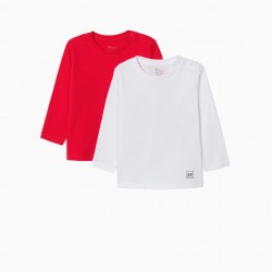 2 LONG SLEEVE T-SHIRTS FOR BABY BOY, WHITE/RED