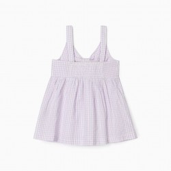 VICHY TANK TOP FOR GIRL, WHITE/LILAC
