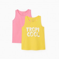 2 GIRLS' TOPS 'TROPICOOL', PINK/YELLOW