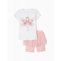 100% COTTON GIRL'S PAJAMAS 'BUTTERFLY', WHITE/PINK