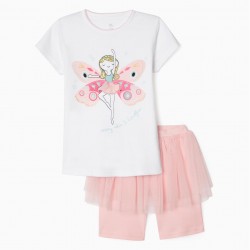 100% COTTON GIRL'S PAJAMAS 'BUTTERFLY', WHITE/PINK